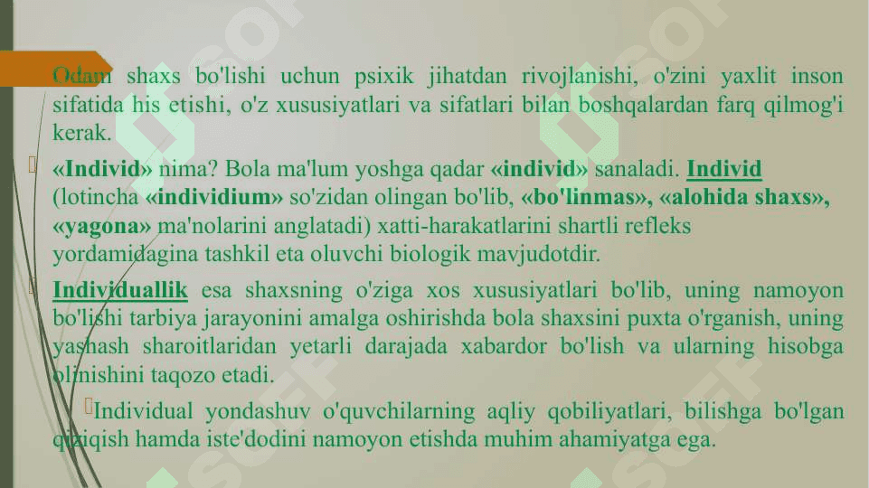 Shaxsda ijodiy tafakkur rivojlanishi.  Ijtimoiylashuv jarayonida shaxs sifatlarining tutgan o‘rni 4