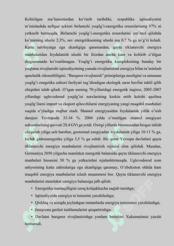 Energiya qayta tiklanadigan manbalarga o'tish 3