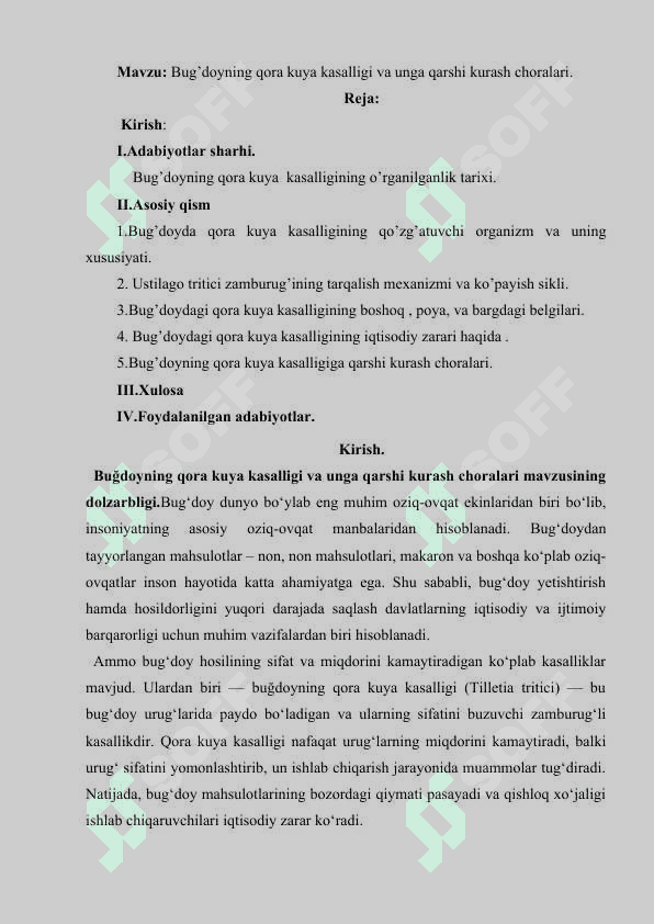 Bug’doydagi qora kuya kasalligi va unga qarshi kurash choralari 2