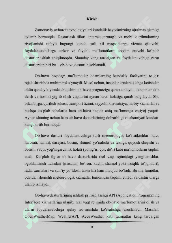 Kurs ishi: Ob-Havo dasturini ishlab chiqish 2