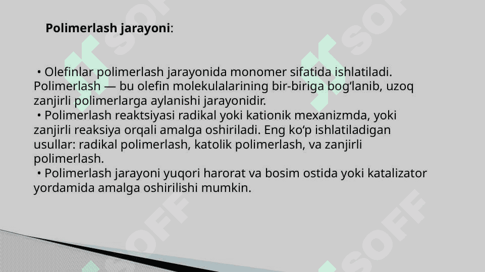 Olefinlarni polimerlash natijasida mator yoqilg'isini olinishi. 4