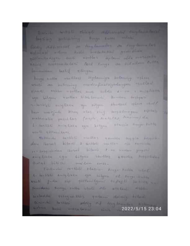 Diferensial tenglamalar deadline