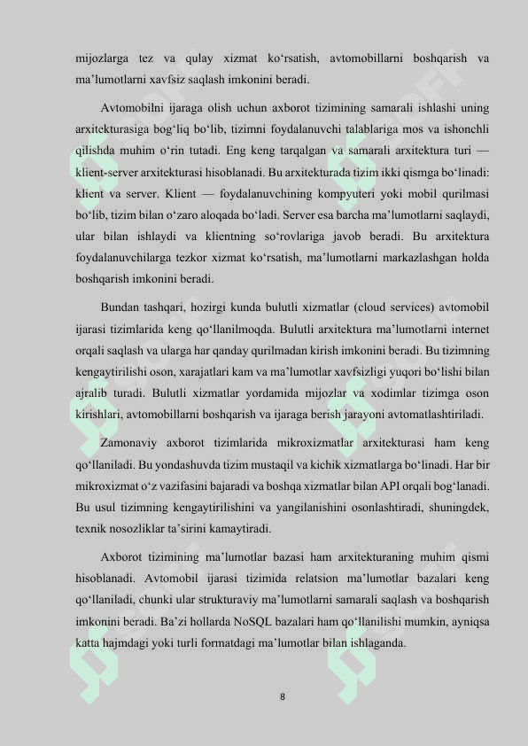 AVTOMOBILNI IJARAGA OLISH UCHUN AXBOROT TIZIMI 8