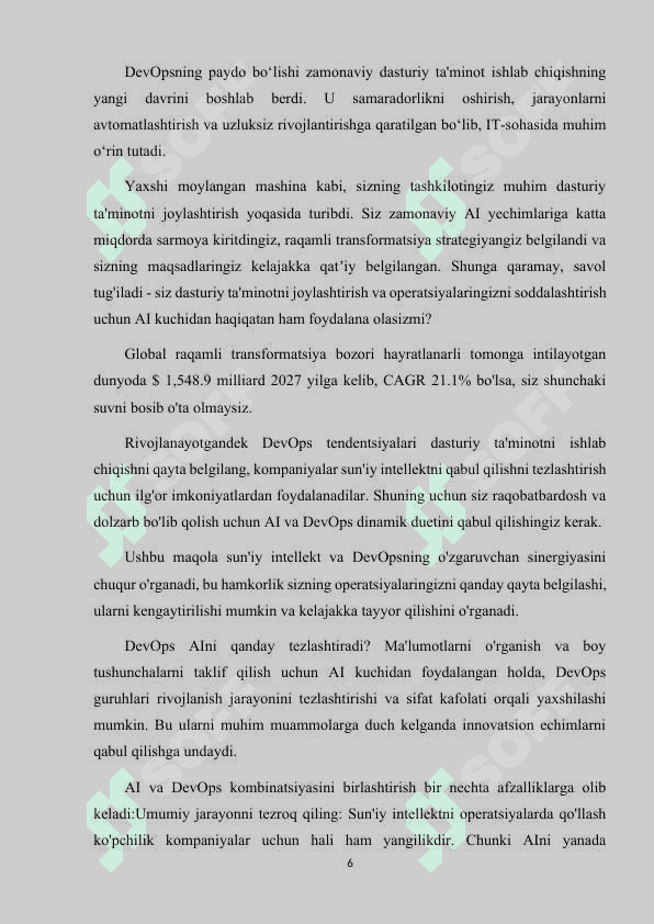 DASTURIY TA'MINOTNI ISHLAB CHIQISH JARAYONINI BOSHQARISH TIZIMI (DEVOPS) 6