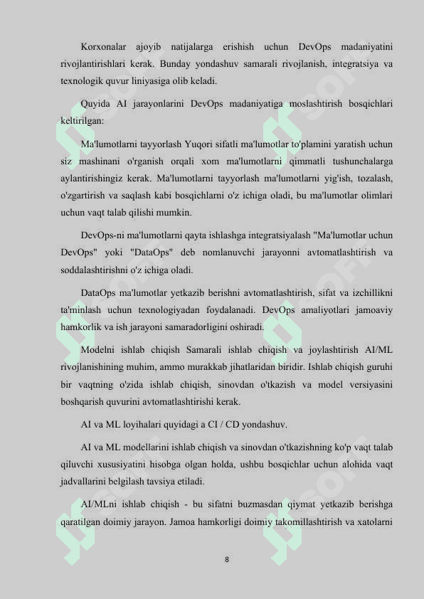 DASTURIY TA'MINOTNI ISHLAB CHIQISH JARAYONINI BOSHQARISH TIZIMI (DEVOPS) 8
