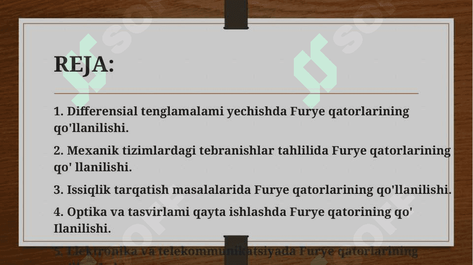 Differensial tenglamalami yechishda Furye qatorlarining qo'llanilishi. 2