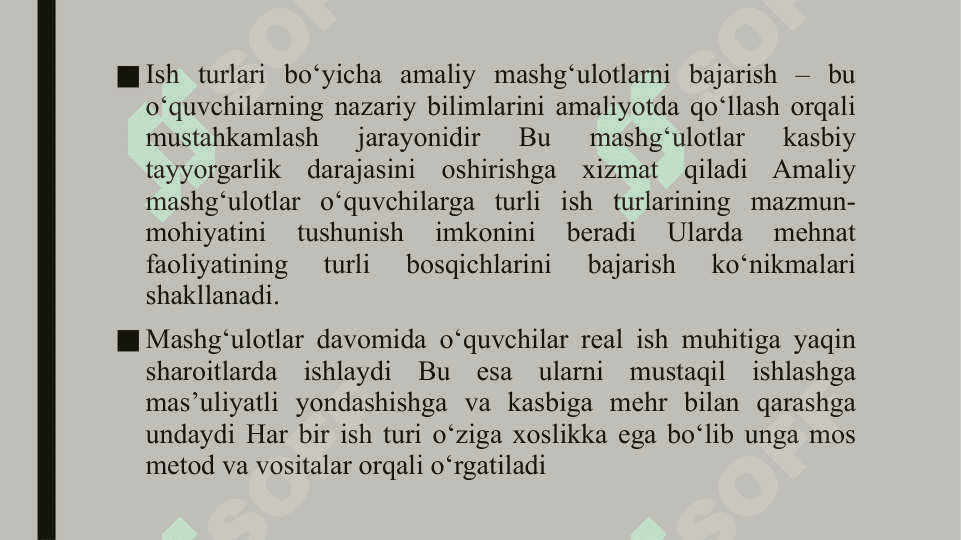 Ish turlari boyicha amaliy mashgʻulotlarni bajarish 3