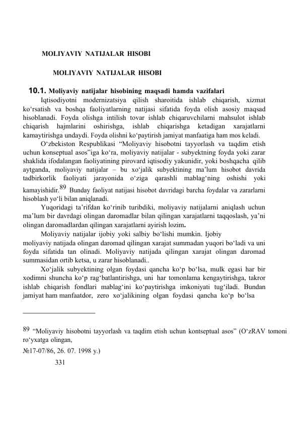 MOLIYAVIY NATIJALAR HISOBI