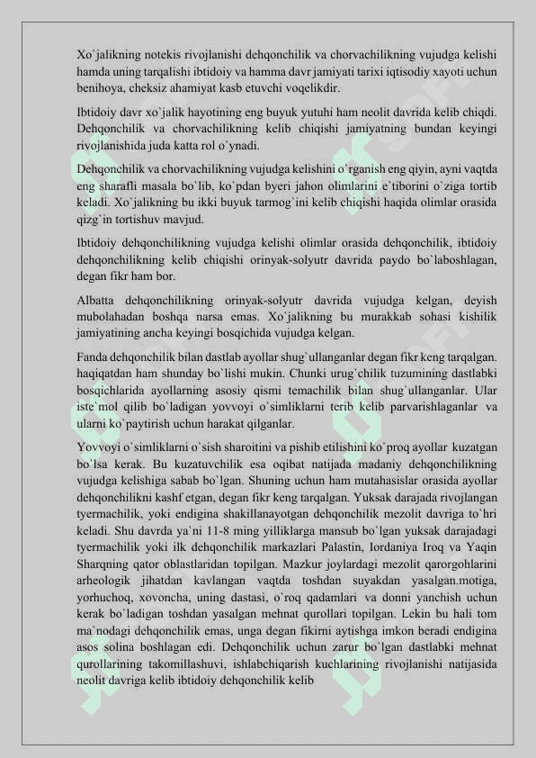 Dehqonchilik va chorvachilik va hunarmadchilikning vujudga kelishi 2