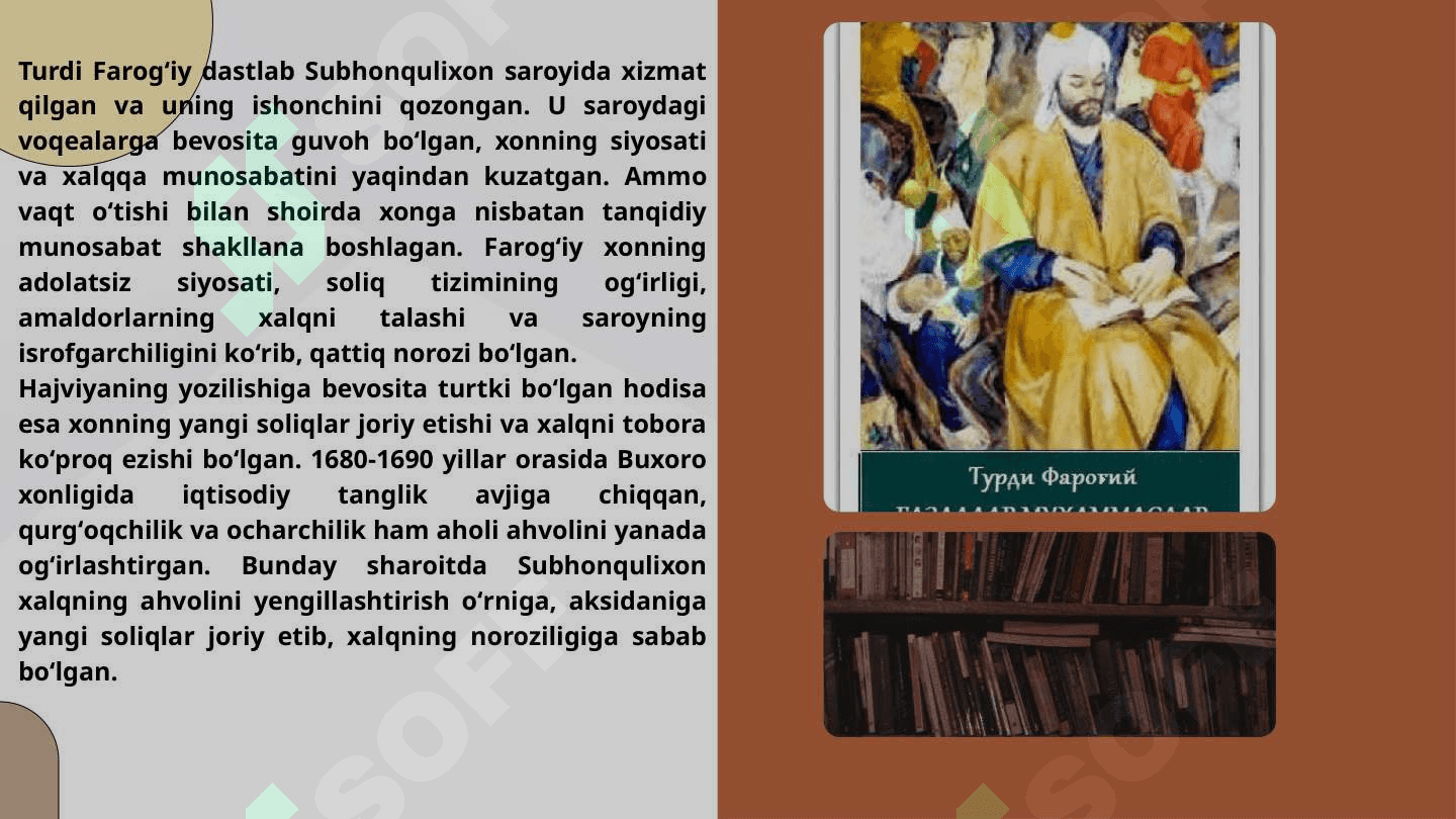 TURDI FAROGʻIYNING "SUBHONQULIXON TOʻGʻRISIDA HAJV" ASARI TAHLILI 8