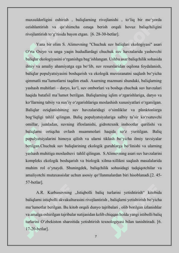 O'RTA OSIYO SUV HAVZALARIDA UCHRAYDIGAN BALIQ TURLARI VA ULARNING EKOLOGIK GURUHLARI.docx 7