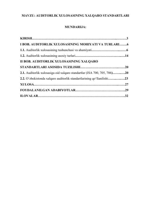 AUDITORLIK XULOSASINING XALQARO STANDARTLARI.doc