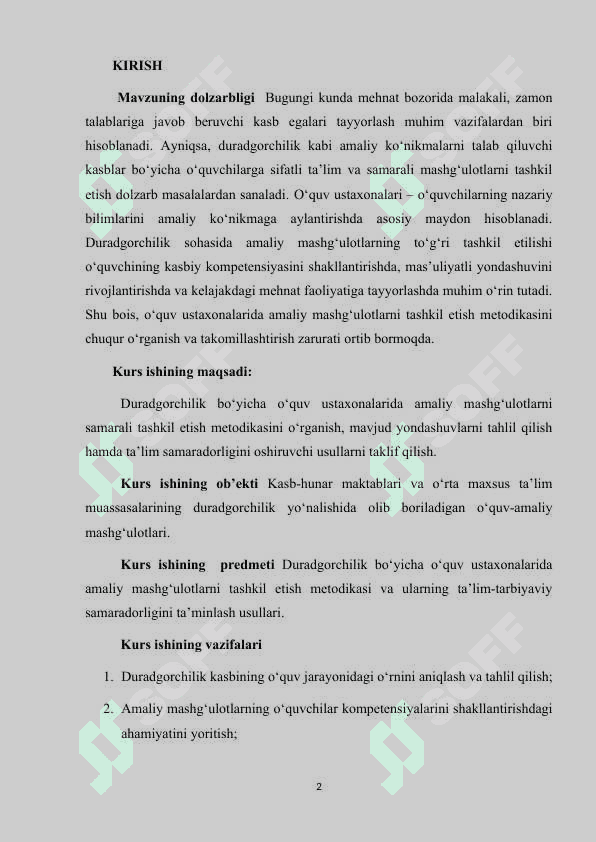 Duradgorchilik oʻquv ustaxonalarida amaliy mashgʻulotlarni tashkil etish metodikasi 2