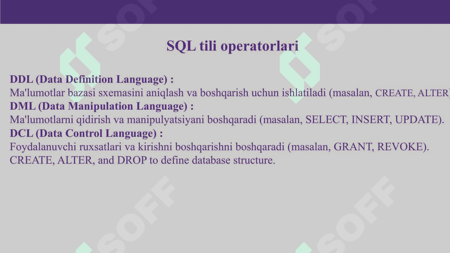 Ma'lumotlarni manipulyatsiya qilish. Oddiy so'rovlar yaratish. 3