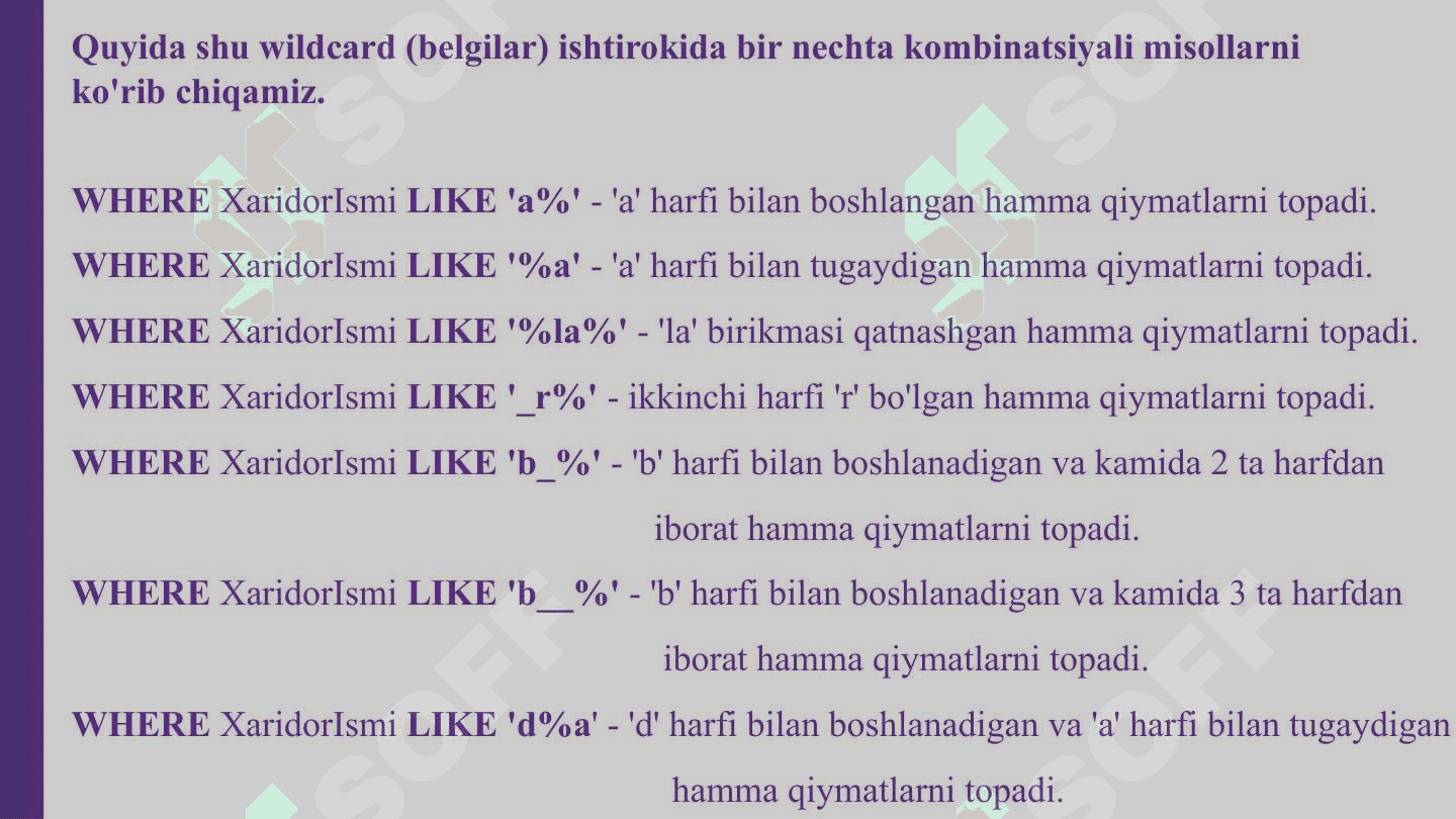 Ma'lumotlarni manipulyatsiya qilish. Oddiy so'rovlar yaratish. 6