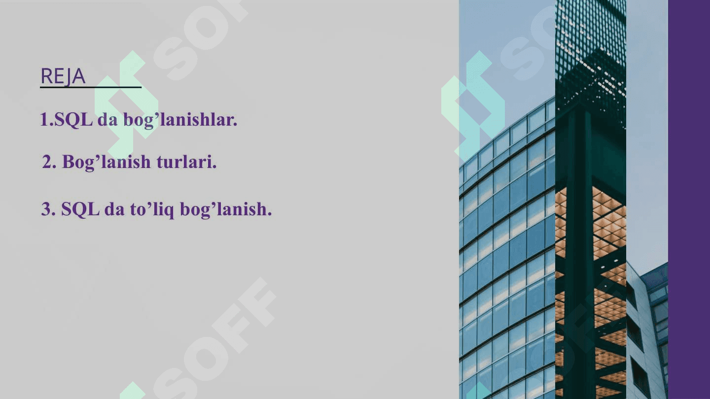Bir nechta jadvallar bilan ishlash. 2