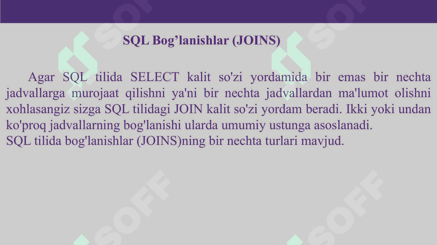 Bir nechta jadvallar bilan ishlash. 3