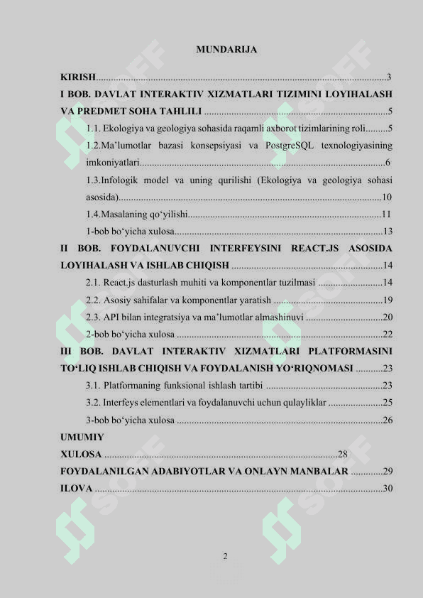 “Ekologiya va geologiya” sohasida davlat interaktiv xizmatlarini loyihalashtirish 2