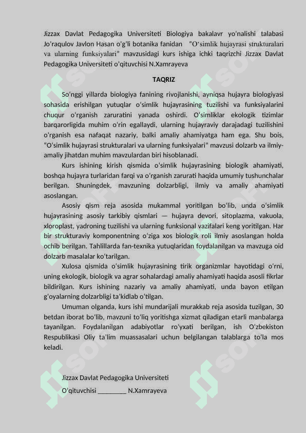 O‘simlik hujayrasi strukturalari va ularning funksiyalari 2