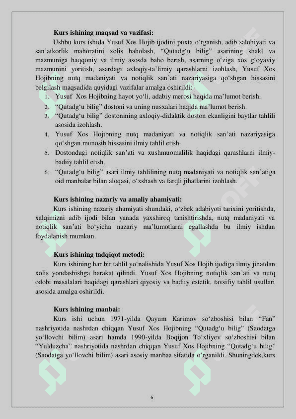 Kurs ishi. Qutadg'u bilig dostonida muallif ijtimoiy-siyosiy qarashlari 6