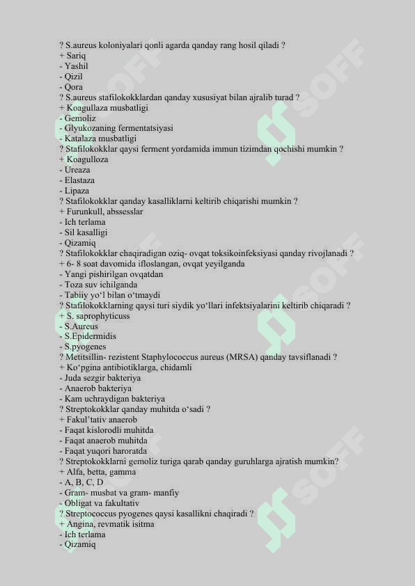 MIKROBIOLOGIYA FANIDAN  TEST  JAVOBLAR BILAN BIRGA 2