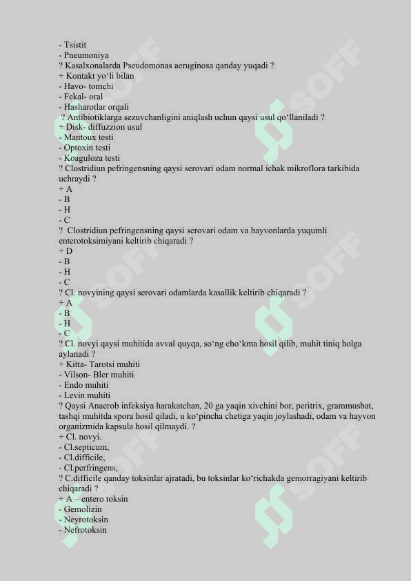MIKROBIOLOGIYA FANIDAN  TEST  JAVOBLAR BILAN BIRGA 4