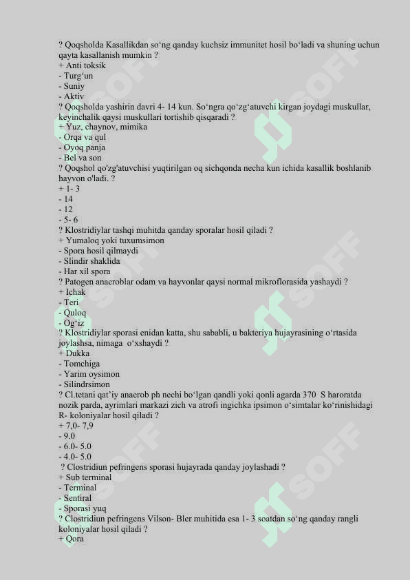MIKROBIOLOGIYA FANIDAN  TEST  JAVOBLAR BILAN BIRGA 6