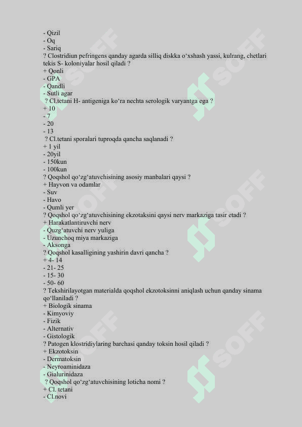 MIKROBIOLOGIYA FANIDAN  TEST  JAVOBLAR BILAN BIRGA 7