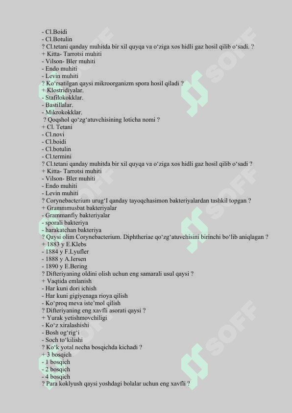 MIKROBIOLOGIYA FANIDAN  TEST  JAVOBLAR BILAN BIRGA 8