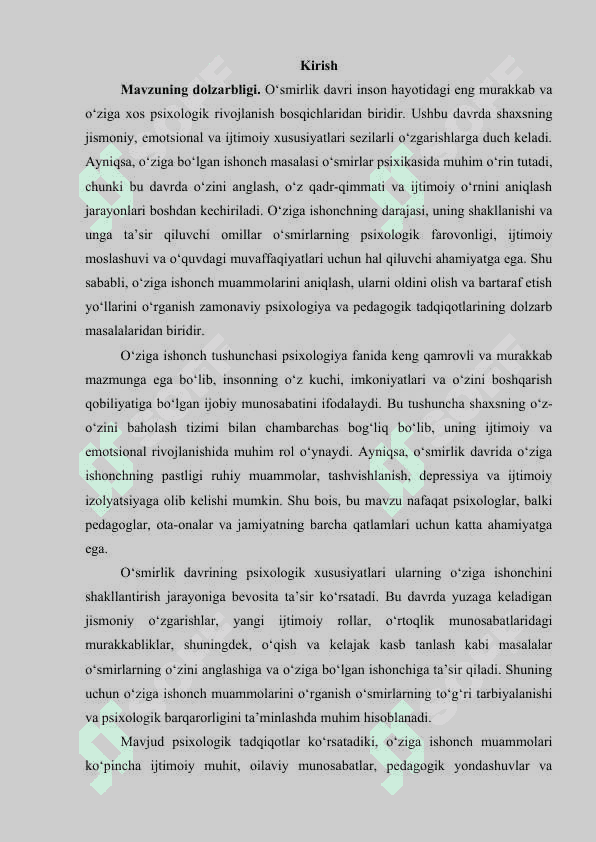O'SMIRLIK DAVRIDA O'ZIGA ISHONCH MUAMMOLARI 2