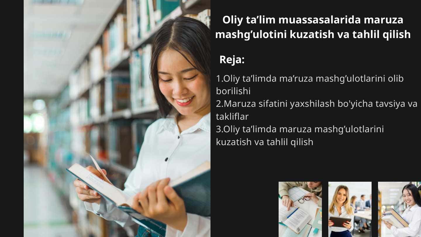 Oliy ta’lim muassasalarida maruza mashg’ulotini kuzatish va tahlil qilish