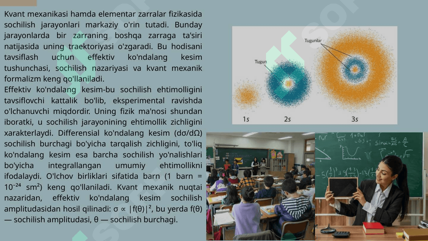 Zarralarning effektiv ko‘ndalang kesimi. Molekulyar dastaning gazda sochilishi 2