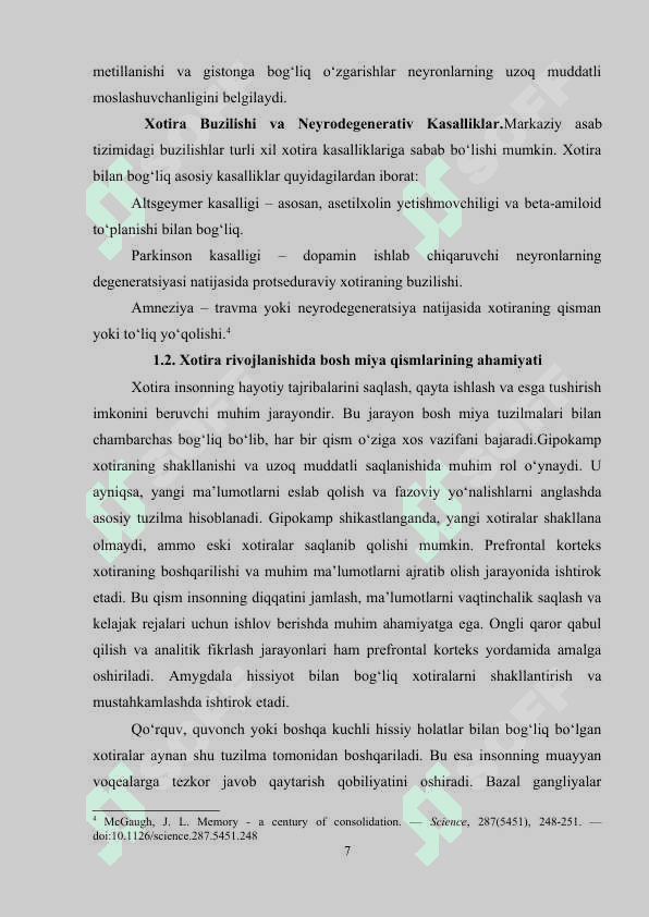 XOTIRANING NEYROFIZIOLOGIK ASOSLARI VA BIOXIMIK NAZARIYALARI 7
