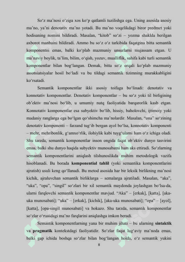 NUTQ MAZMUNI KOMPONENTLARI, SO’ZLARNING AFFEKTIV BO’YOQDORLIGI 8