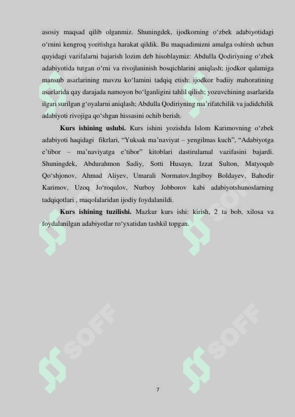 Kurs ishi. Abdula Qodiriy o'zbek romanchiligi asoschisi 7