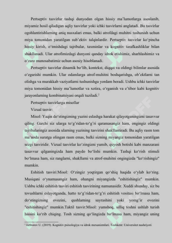 Persiptiv timsollarning tashkil topishini oʻrganish metodlari 5
