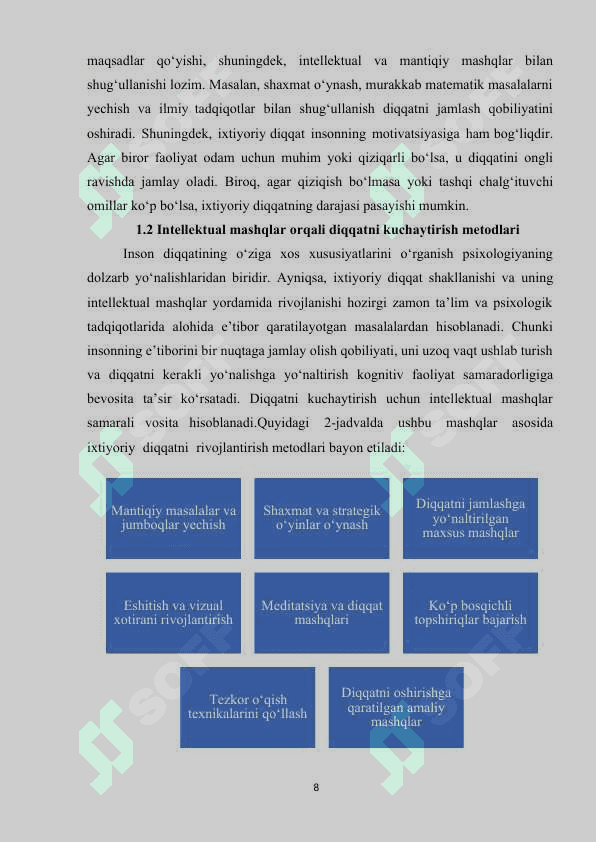 Intellektual mashq asosida ixtiyoriy diqqatning xususiyatlarini o‘rganish 8