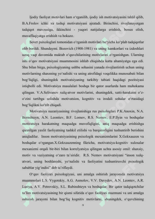 Motivatsiyaning oʻquv jarayonidagi oʻrni  va uni oshirish usullari 8