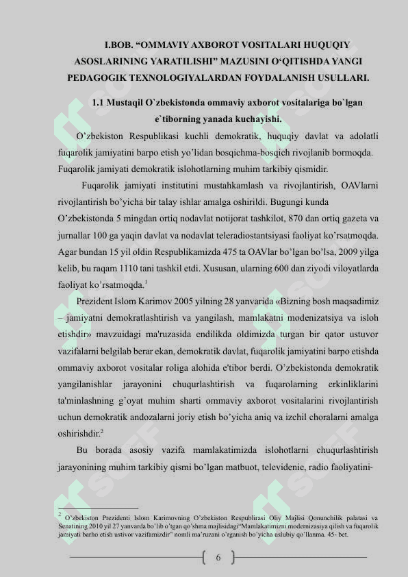 O’zbekistonda ommaviy axborot vositalari faoliyatini demokratlashtirish 6
