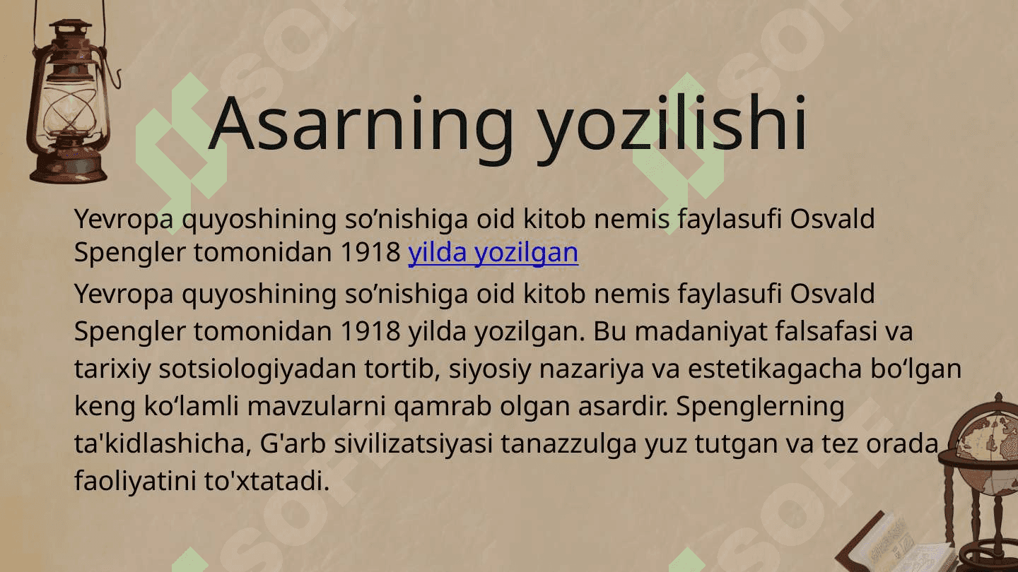 Osvald Shpanglerning "Yevropa quyoshining so'nishi" asari 1