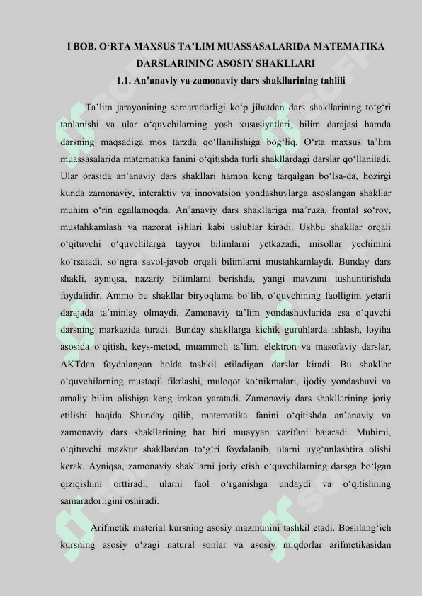 O‘RTA MAXSUS TA’LIM MUASSASALARIDA MATEMATIKA DARSLARINING ASOSIY SHAKLLARI VA O‘QITUVCHILARNING DARSGA TAYYORLANISH TIZIMI 5