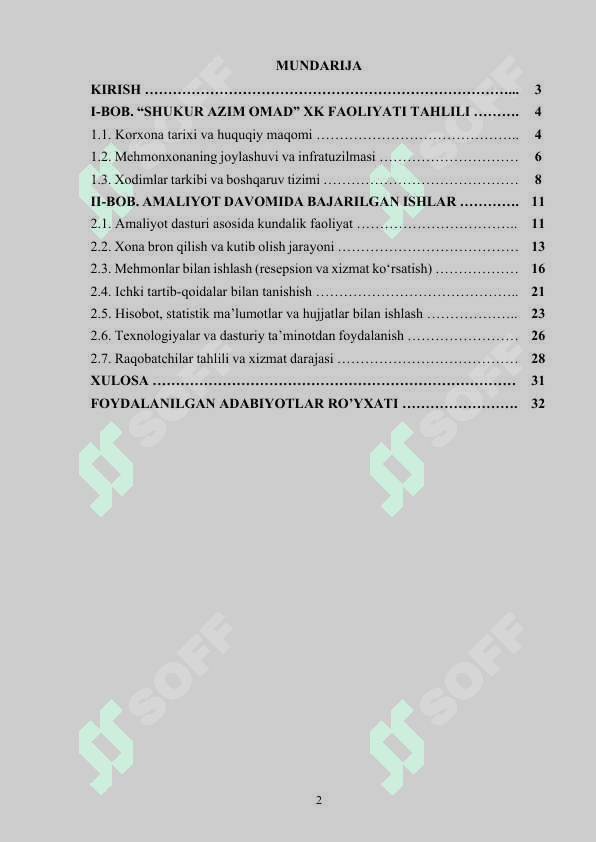 "Shukur Azim omad" XK amaliyot hisoboti 2