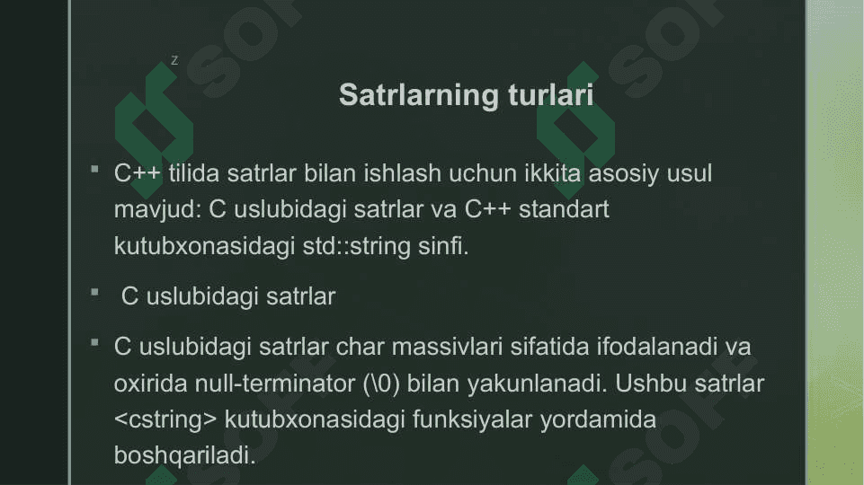 С++ dasturlash  tilida satrli ifodalar bilan ishlash 3