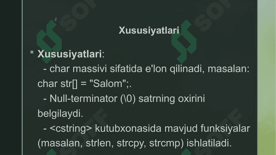 С++ dasturlash  tilida satrli ifodalar bilan ishlash 4