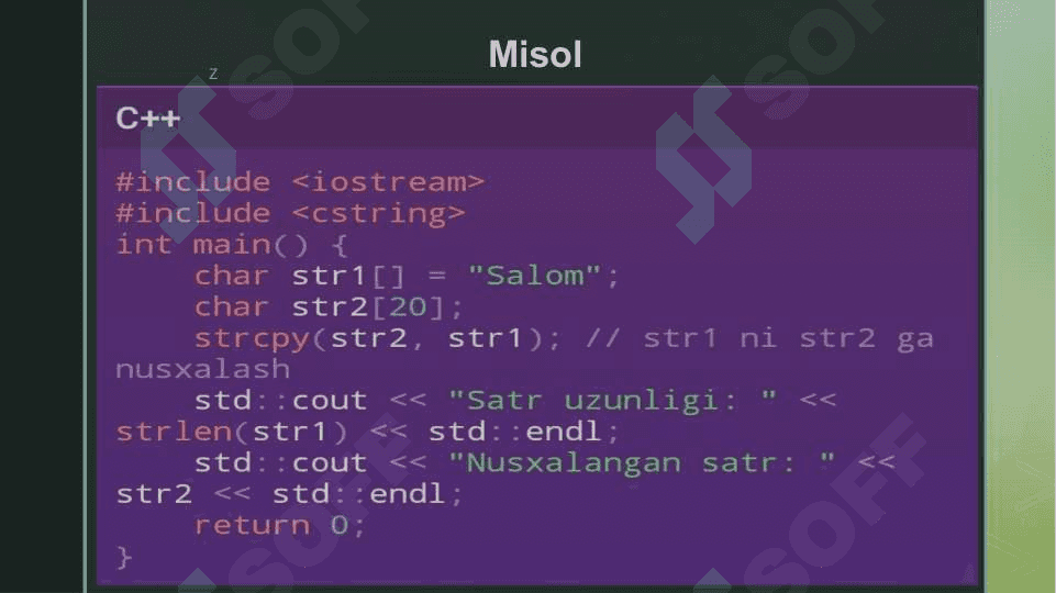 С++ dasturlash  tilida satrli ifodalar bilan ishlash 5