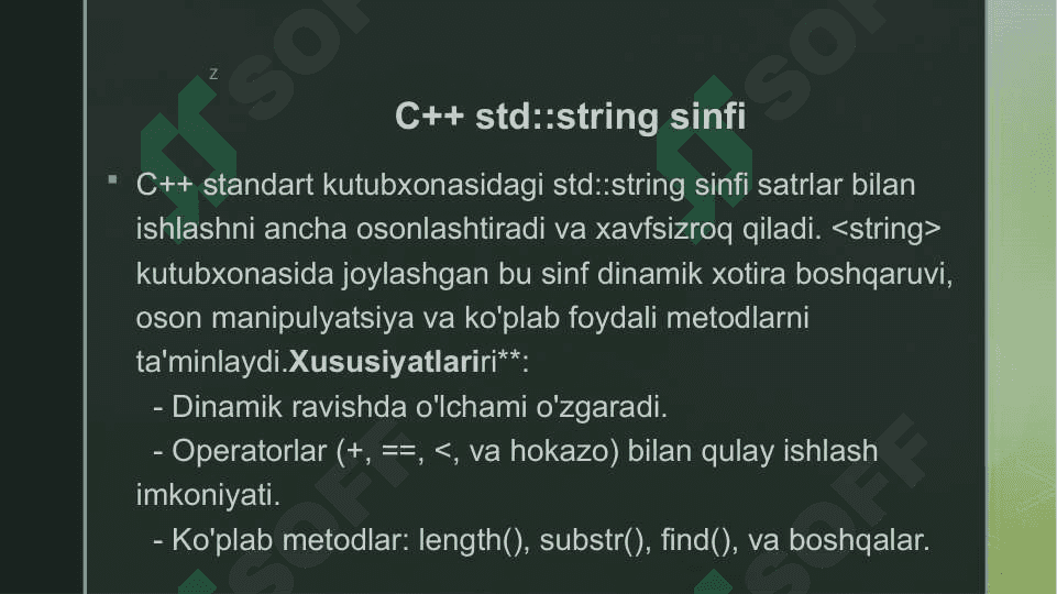 С++ dasturlash  tilida satrli ifodalar bilan ishlash 6
