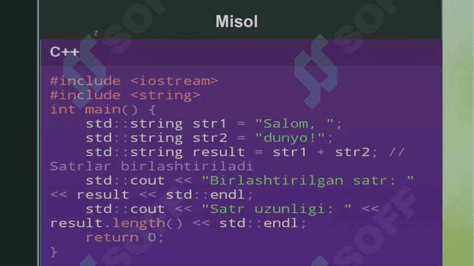 С++ dasturlash  tilida satrli ifodalar bilan ishlash 7