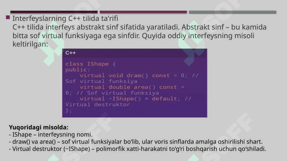 C++ dasturlash tilida interfeyslardan foydalanish 7