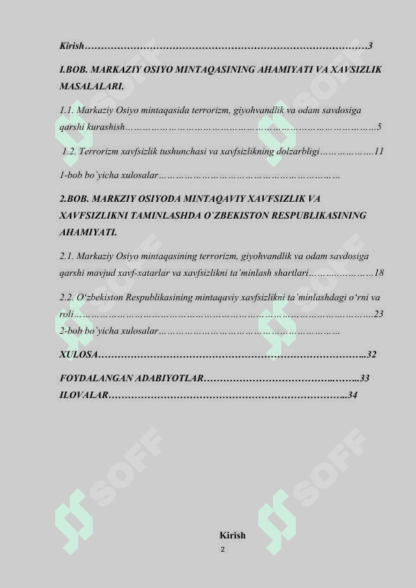 MARKAZIY OSIYODA XAVFSIZLIK MASALALARI (TERRORIZM GIYOHVANDLIK VA ODAM SAVDOSIGA QARSHI KURASHDA OʻZBEKISTON RESPUBLIKASINING FAOLIYATI) 2