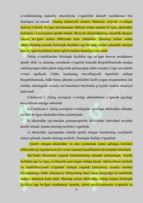 Alkaloidlarning umumiy tavsifi va tabiatda tarqalishi 8